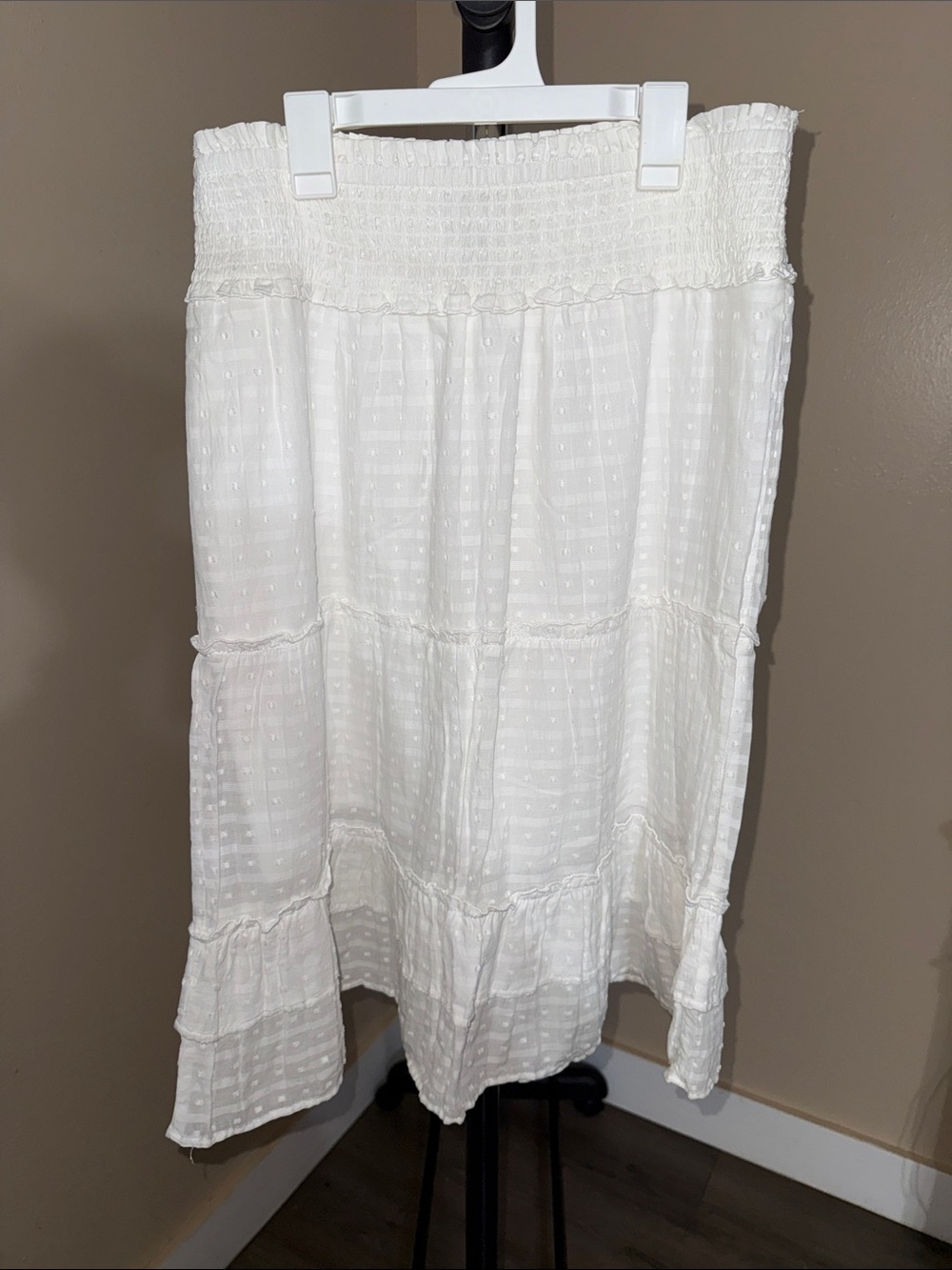 Studio West White Smocked Tiered Midi Skirt